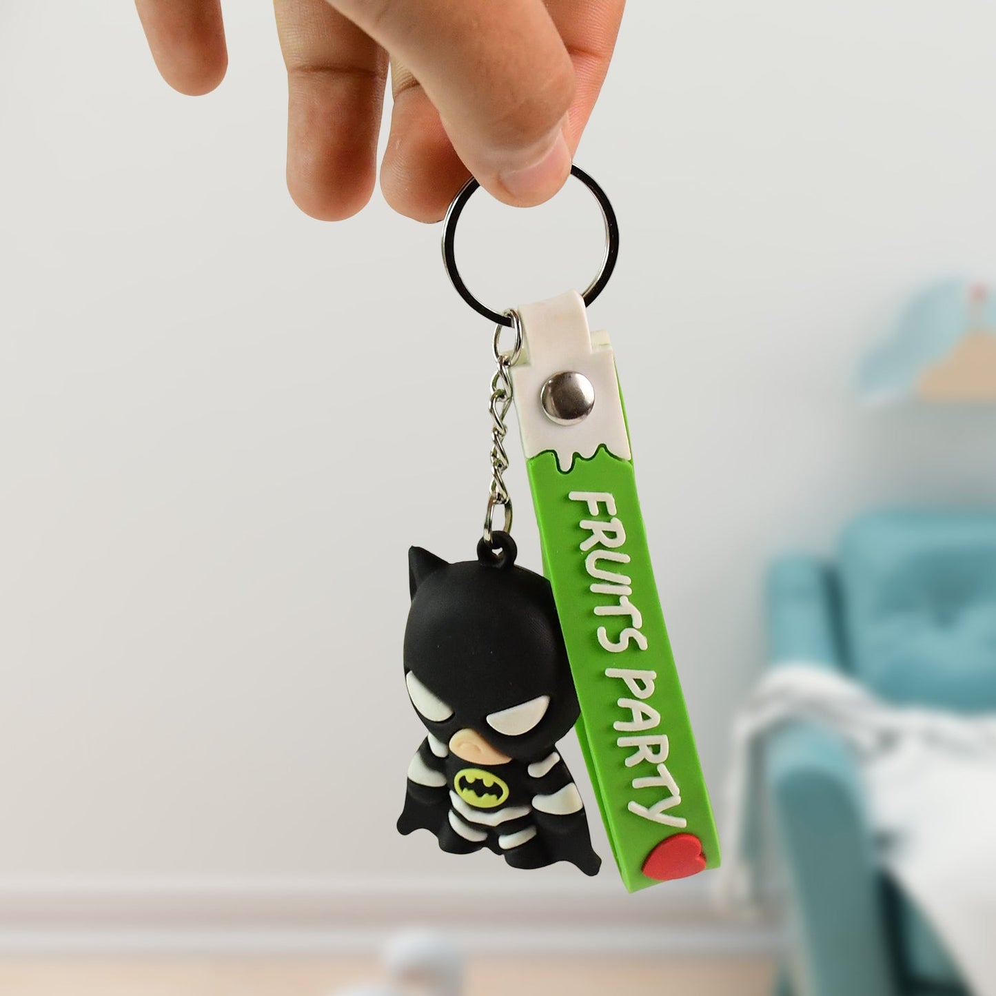 Cute Cartoon Silicone 3D Key Chain with Metal Hook & Strap (Pack of 1)