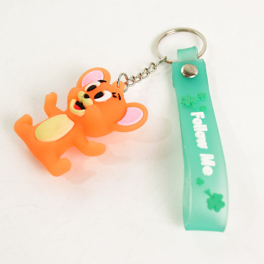 Cute Cartoon Silicone 3D Key Chain with Metal Hook & Strap (Pack of 1 / Mix Design)